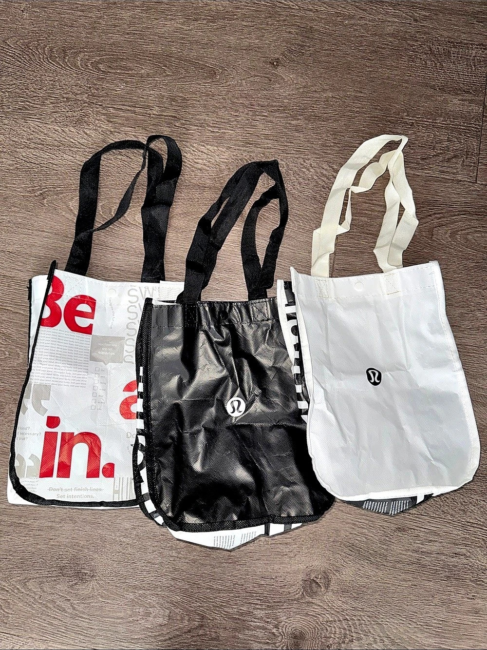 lululemon Small Reusable Shopping Bag Lot 3-Piece Set White & Black
